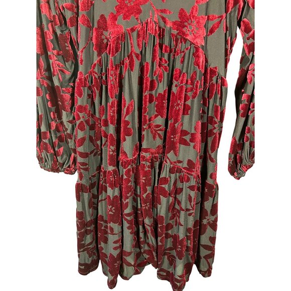 Taylor Sz 4 Floral Burnout Velvet Dress Tiered Black & Burgundy Oversized Goth - Picture 10 of 12